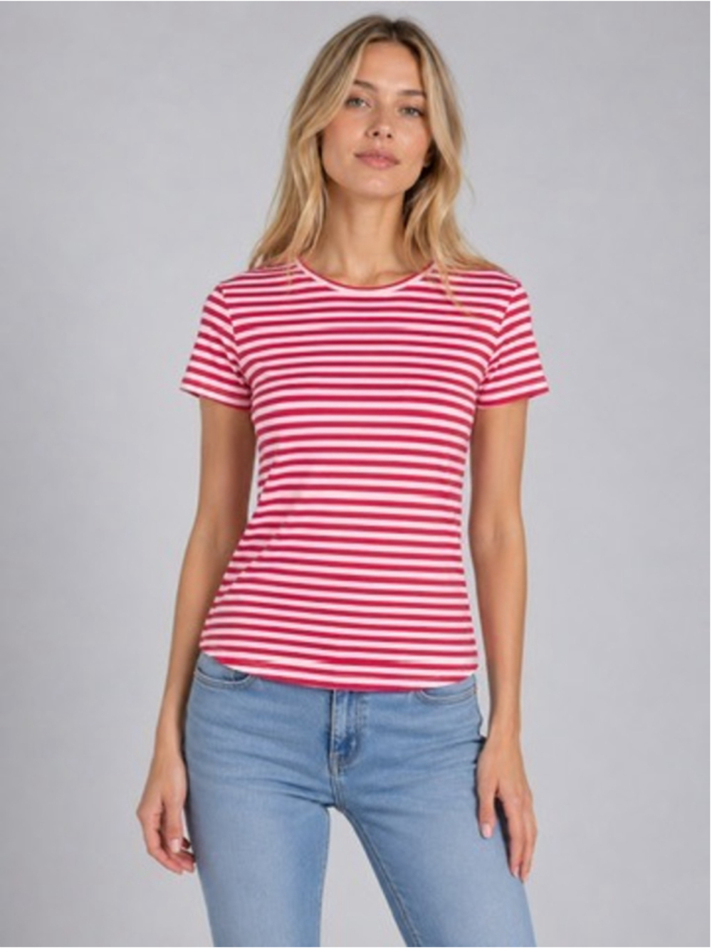 J. McLaughlin Pink Stripe Allie Cap sleeve Top Beachy Nautical Fitted Size M